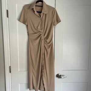 Ruched Front Button Up Midi Dress | SIze M